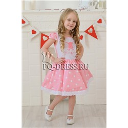 Платье нарядное для девочки Котик/хлопок, цвет розовый в горошек